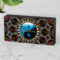 Inspire Bohemian Blue Black Yin Yang Believe Wooden Box Sign