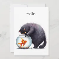 Hello Hi Black Cat and Goldfish Bowl Funny Card