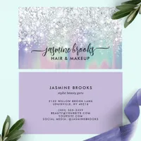 Silver Glitter Pastel Purple Teal Gradient Elegant Business Card