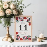 Mexican Floral Elegant Colorful Fiesta Wedding Table Number