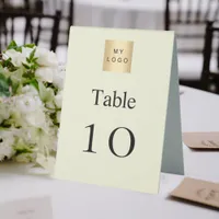 Beige white business logo table number table tent sign