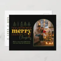 Retro Sunset Cozy Arch Photo Merry Christmas Holiday Postcard