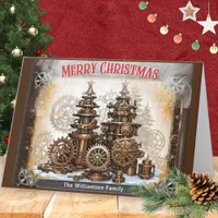 Steampunk Cogs Machinery Trees Merry Christmas Holiday Card