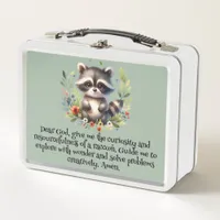 Raccoon Woodland Kids Christian Prayer on Blue |  Metal Lunch Box