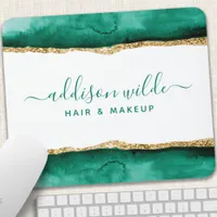 Emerald Green And Gold Watercolor Mouse Pad