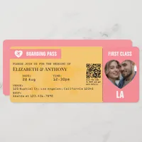 Sunset Pink & Goldenrod Boarding Pass Wedding Invitation
