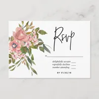 Watercolor floral Blush and Rose Gold Wedding RSVP Card