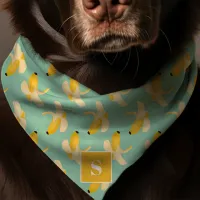 Bananas On Teal Monogram Dog Bandana