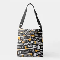 New York Street Signs Black, White, Orange Pattern Crossbody Bag