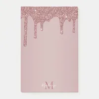 Girly Rose Gold Dripping Glitter Monogram Post-it Notes