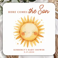 Here Comes The Son Boho Sunshine Cute Baby Shower Square Sticker