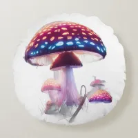 Colorful Mushrooms Round Pillow