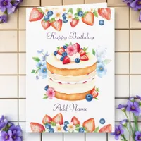 Strawberry and Blueberry Birthday Cake Personalize Card