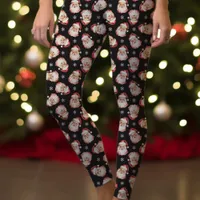 Vintage Retro Santa Claus Black Christmas Pattern Leggings