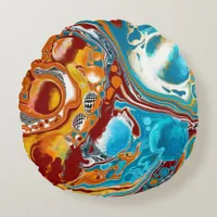 Planetary Bliss Fluid Art   Round Pillow