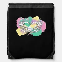 Skeleton Hands Heart With Abstract Coloured Backgr Drawstring Bag