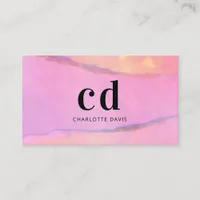 Pink purple rose gold artistic monogram initials business card