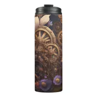 Steampunk Gears and Purple Flowers Thermal Tumbler