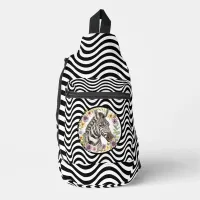 Zebra Floral Wreath Black White Wavy Stripes Sling Bag