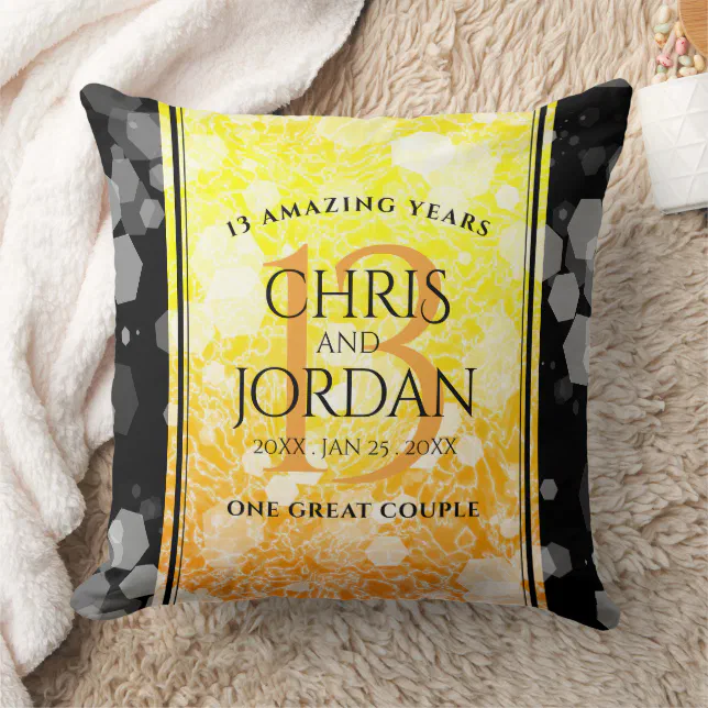 Elegant 13th Citrine Wedding Anniversary Throw Pillow