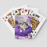 Cat  in Purple Yarn and Flowers   Poker Cards