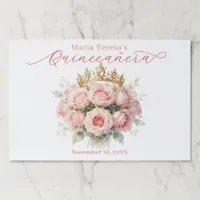 Pink Roses Gold Tiara Quinceañera Paper Placemat