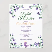 Bridal Shower violet florals bluebells white Invitation Postcard