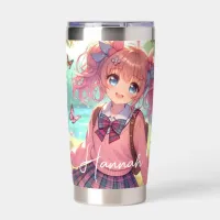 Pretty Anime Girl in Pink Pigtails Insulated Tumbler