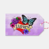 I Love You | Hearts, Roses and Butterflies    Gift Tags