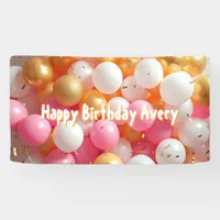 Pink and Gold Balloons | Personalized Birthday Banner