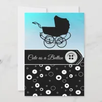 Blue & Black Button Boy Baby Shower Invitations