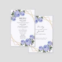 Elegant Gold Geo Blue Floral Wedding Laminated Menu