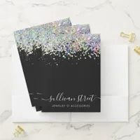 Black Holographic Glitter Jewelry Seller Business Pocket Folder