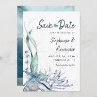 Modern Beach Wedding Watercolor Blue Save The Date