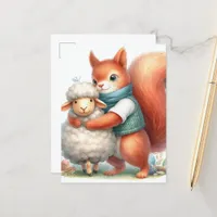 A Squirrel Hugs a Sheep Postcard