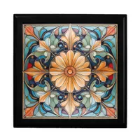 Colorful Floral Tile Pat#8 Blue Apricot ID1078 Gift Box