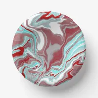 Teal, Burgundy, Red and White Marble Swirls   Paper Bowls