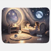 Girl prays in moonlight and by starlight, custom  baby blanket