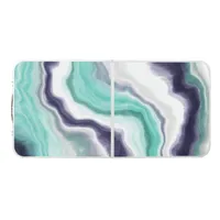 Turquoise, Dark Blue and White Marble Agate Swirls Beer Pong Table