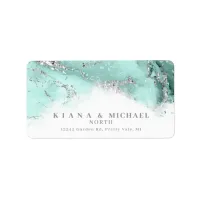 Marble Glitter Wedding Teal Silver ID644 Label