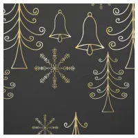 Gold Christmas Tree Bell and Snowflake Pattern Fabric