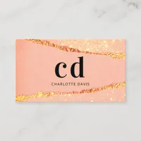 Rose gold agate glitter marble monogram initials business card