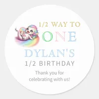 Little Dragon Halfway to One Blue 6 Month Birthday Classic Round Sticker