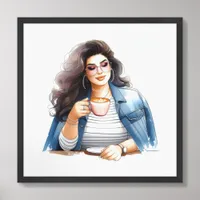 Modern Woman Drinking Coffee Framed Art