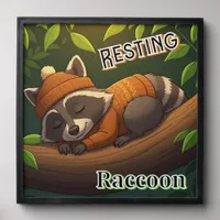 Resting Raccoon | Cute Cartoon Kid's Nursery Art Peel And Stick Photo Tile