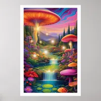 Mystical Forest Giant Mushrooms Fantasy Art Poster