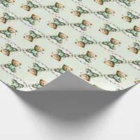Cute Teddy Bear on a Cloud Green PJs Wrapping Paper