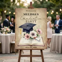 Vintage Floral Open Book Graduation Party Welcome Foam Board