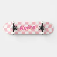 Personalized Girly Pink White Checker Pattern Skateboard