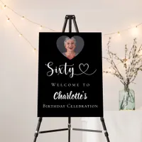 Black 60th birthday party photo heart welcome foam board